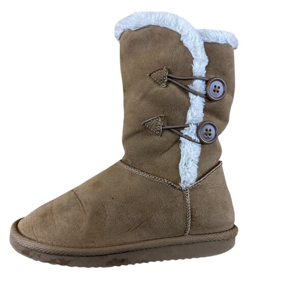Girls Faux Suede Fur Tan Brown Boots Generic Unbranded Size 1 Winter Casual Warm - Picture 2 of 12